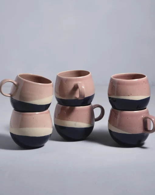 Motel a Miio Tassen-Sets^Bica - Set Of 6 Mugs Big Pink, Navy, Cream