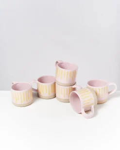 Motel a Miio Tassen-Sets^Nódoa - Set Of 6 Mugs Pink Yellow Striped