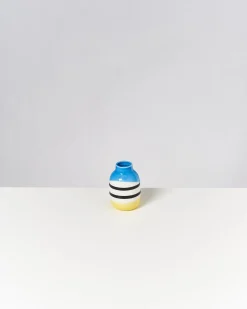 Motel a Miio Kleine Vasen^Nuno Vase S - Black & White Striped With Blue