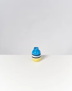 Motel a Miio Kleine Vasen^Nuno Vase S - Black & White Striped With Blue